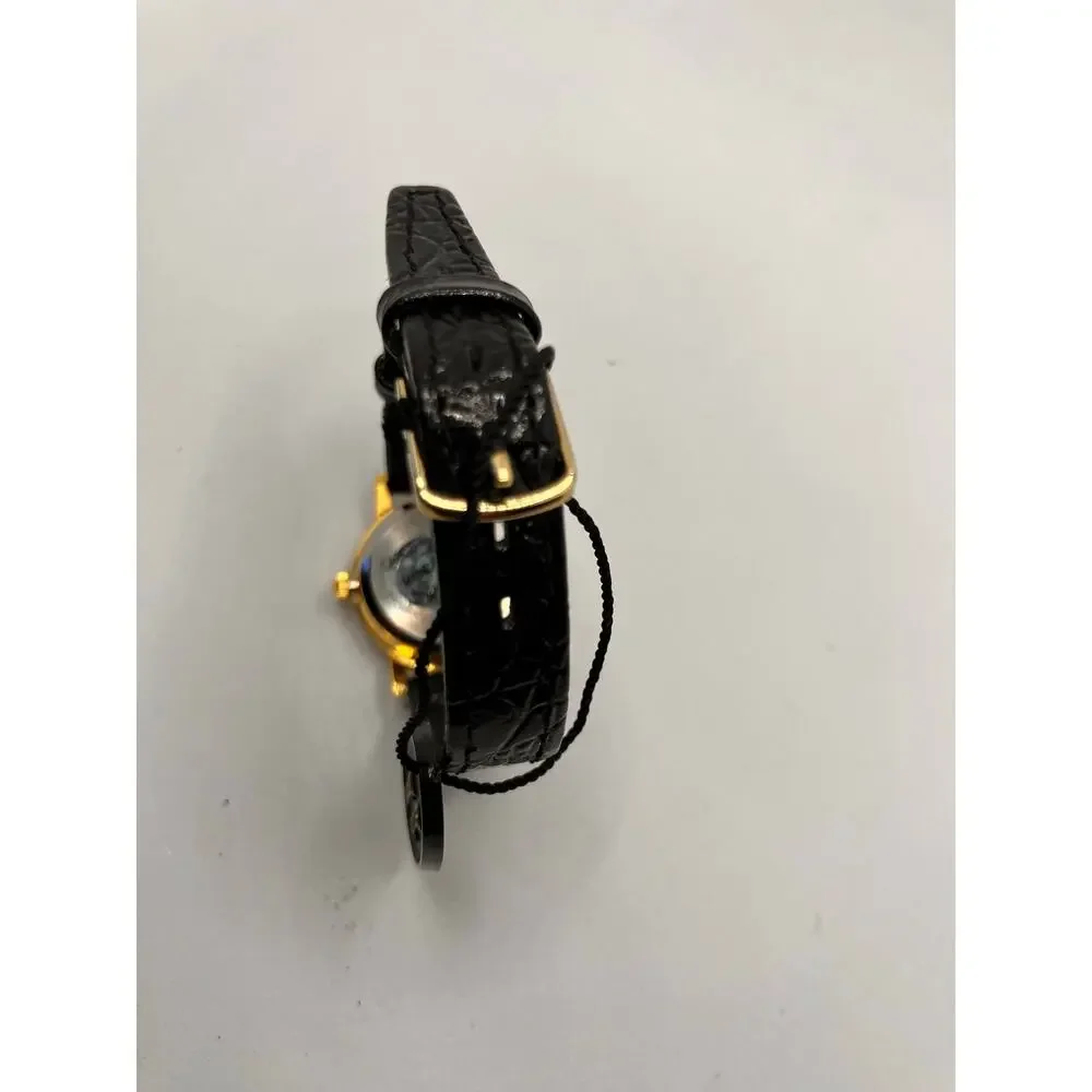 Women's Watch Lot‎ of (2) Gold Tone BLACK LEATHER Gruen Diamon Analog